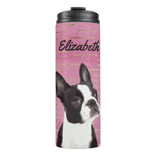 Garrafa Térmica Dourado rosa Boston Terrier Dog Lover Nome Animal