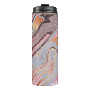 Garrafa Térmica Dourado rosa brilhante e mármore