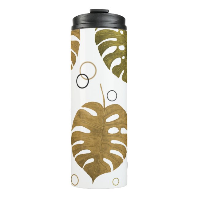 Garrafa Térmica Dourado tropical: Monstera Leaf Watercolor (Frente)