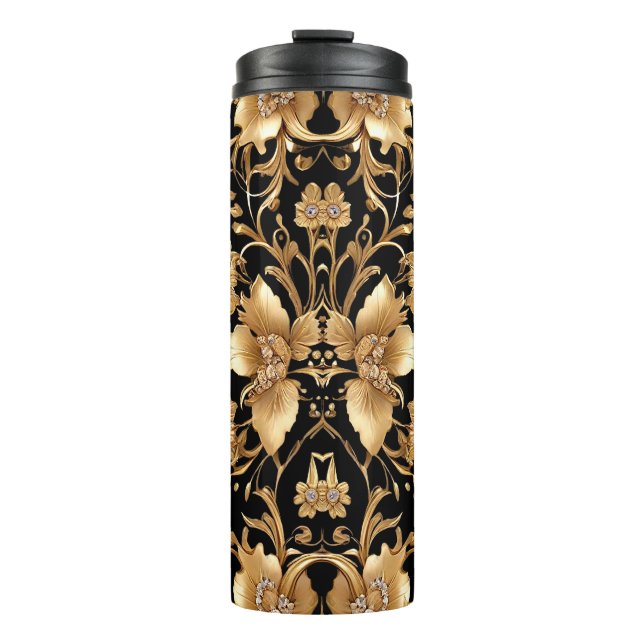 Garrafa Térmica Dourado Tumbler térmico Floral (Frente)