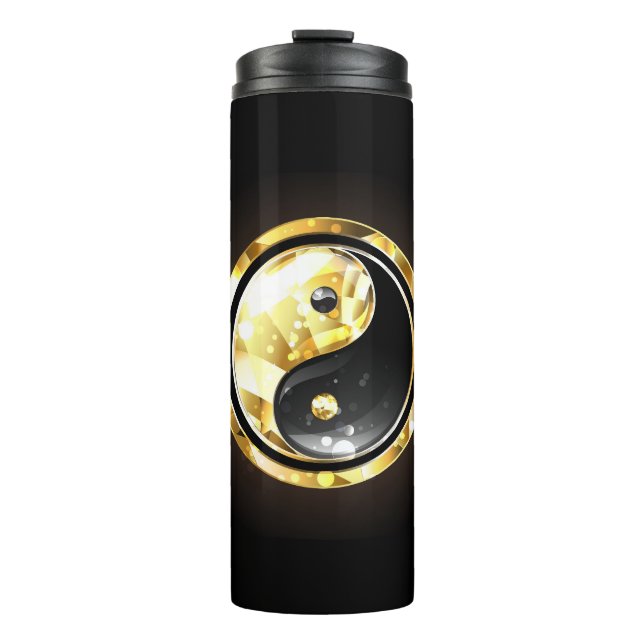 Garrafa Térmica Dourado Yin Yang a preto (Frente)