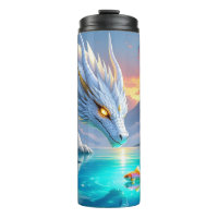 Dragão branco surreal e peixe Dourado