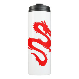 Garrafa Térmica Dragão Caligrafia Pincel Vermelho Asiático Acide