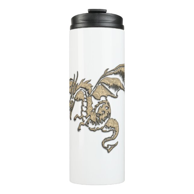 Garrafa Térmica Dragão Dourado em Branco (Frente)