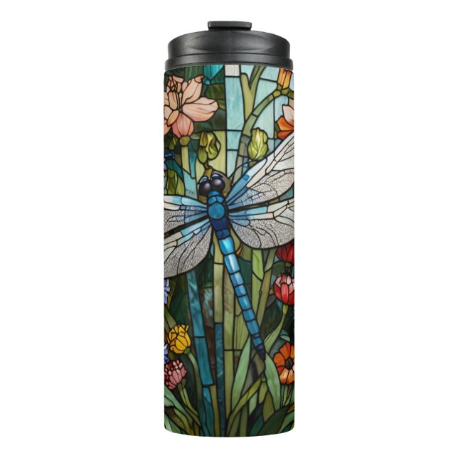 Garrafa Térmica Dragonfly boho floral botanical stain glass (Frente)