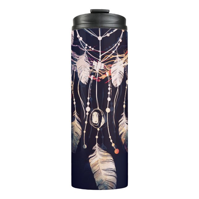 Garrafa Térmica Dreamcatcher, galhos, estilo boho, arte digital. (Frente)