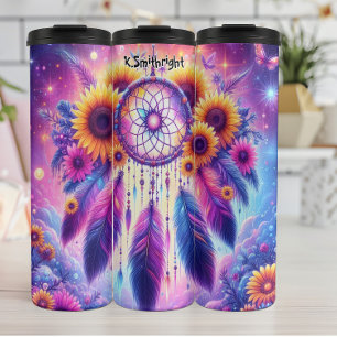 Garrafa Térmica Dreamcatcher Radiante com Girassóis e Penas