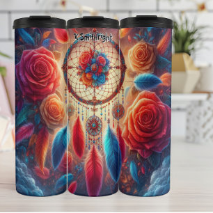 Garrafa Térmica Dreamcatcher Vibrante com Rosas e Penas