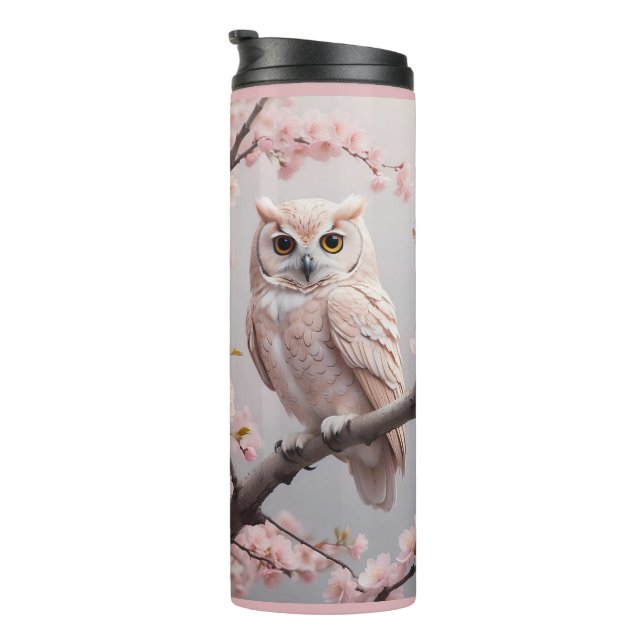 Garrafa Térmica Dreamy Pink Cherry Blossoms Owl (Rotação à direita)