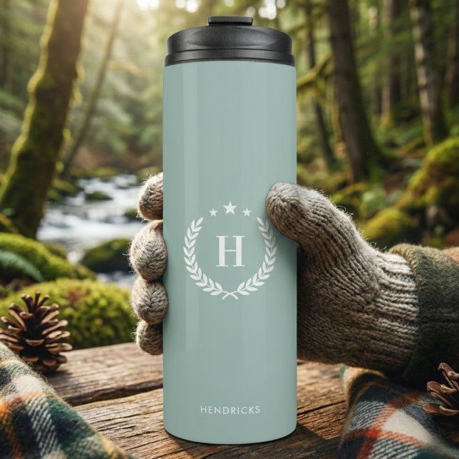 Garrafa Térmica  Duck Egg Green Monogram Stylish Modern Minimalist (Criador carregado)