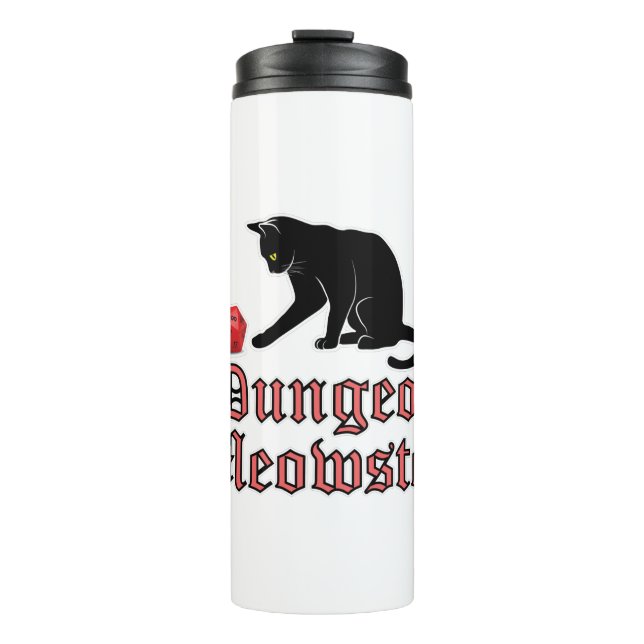 Garrafa Térmica Dungeon Meowster Engraçado Gato RPG com Dice (Frente)