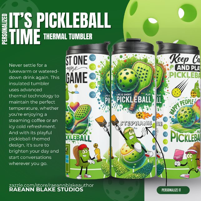Garrafa Térmica "É Hora de Pickleball Personalizado" (Criador carregado)