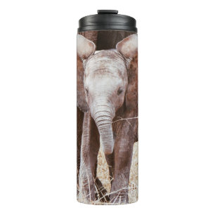 Garrafa Térmica Elefante-bebê afro-branco com mamãe