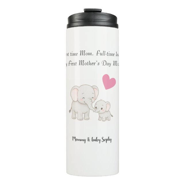 Garrafa Térmica Elefante e criança de Mamães doces Pastel - (Frente)