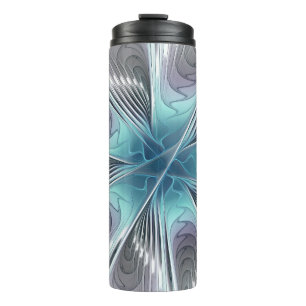 Garrafa Térmica Elegance Modern Blue Cinza White Fractal Art Flowe