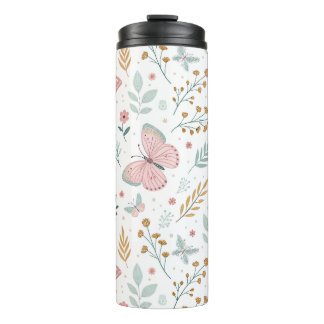 Garrafa Térmica Elegância Botânica Jardim Pastel Borboleta Floral