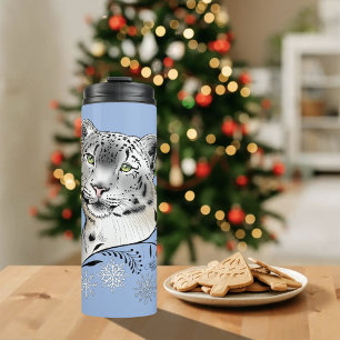 Garrafa Térmica Elegância de Inverno do Leopardo da Neve Flocos de