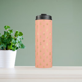 Garrafa Térmica Elegant Coral Pink and Gold Pineapple Pattern
