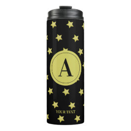 Garrafa Térmica Elegant Gold & Black Star Pattern Monogram