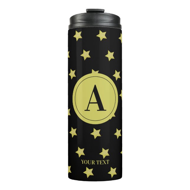 Garrafa Térmica Elegant Gold & Black Star Pattern Monogram (Frente)