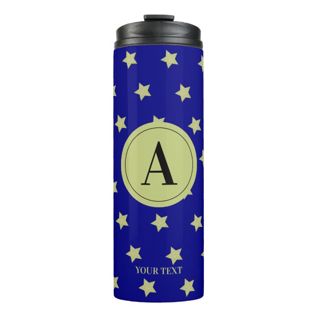 Garrafa Térmica Elegant Gold & Black Star Pattern Monogram (Frente)