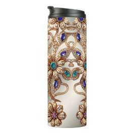 Garrafa Térmica Elegant Gold Jewel Flowers Thermal Tumbler