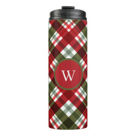 Garrafa Térmica Elegant green Red Plaid Rustic Christmas monogram