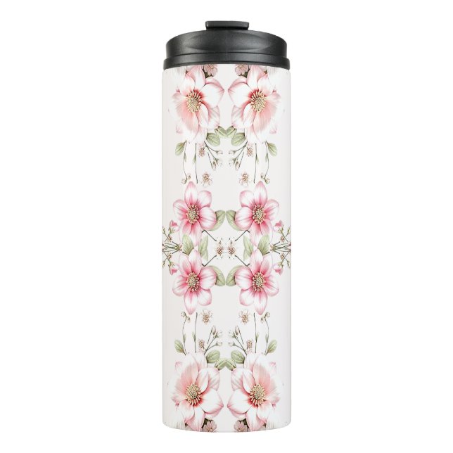 Garrafa Térmica Elegant Pink White Floral Thermal Tumbler (Frente)