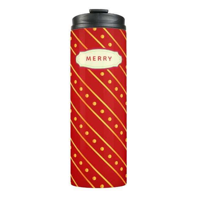 Garrafa Térmica Elegant Red and Gold Stripe & Dots Christmas (Frente)