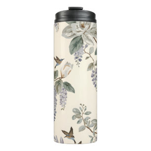 Garrafa Térmica Elegante Chinoiserie de Flores e Pássaros