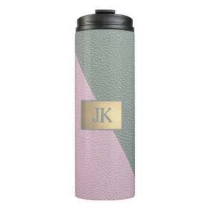 Garrafa Térmica Elegante couro rosa verde Monogram