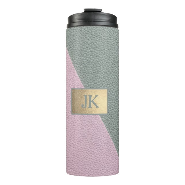 Garrafa Térmica Elegante couro rosa verde Monogram   (Frente)