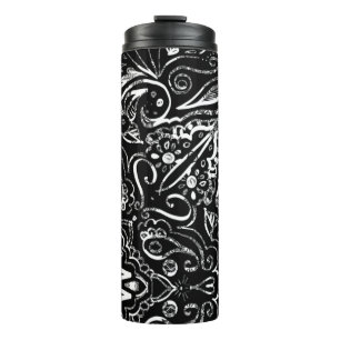 Garrafa Térmica Elegante design de mandala branca e preto