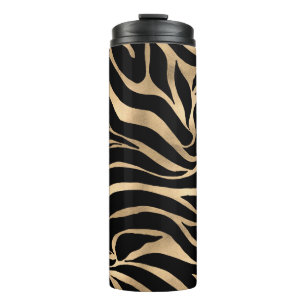 Garrafa Térmica Elegante Estampa Animal em Preto e Dourado Metálic
