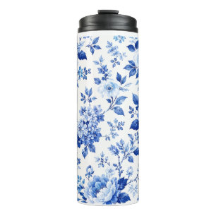 Garrafa Térmica Elegante Estampa Floral Azul e Branco