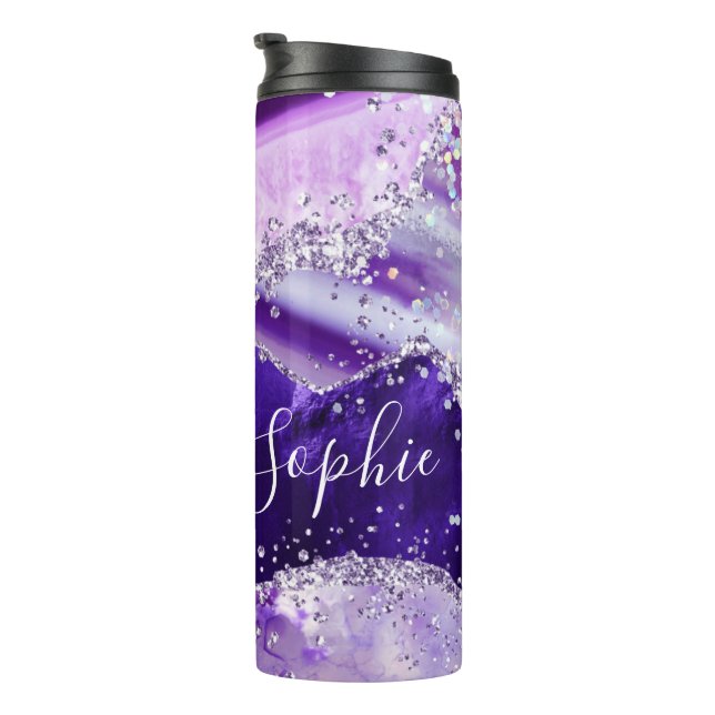 Garrafa Térmica Elegante Falso Glitter Holo Ágata Roxo (Rotação à direita)