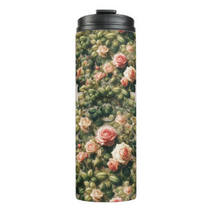 Garrafa Térmica Elegante Floral Rosas Vinhas Rosa Shabby Chic