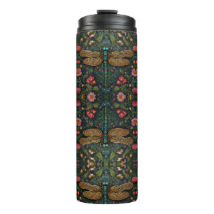 Garrafa Térmica Elegante libélula vintage boho botânico