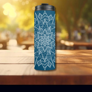 Garrafa Térmica Elegante Mandala Floral Azul