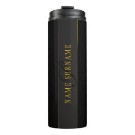 Garrafa Térmica Elegante Monograma de Letra Cursiva Preto e Dourad
