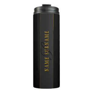 Garrafa Térmica Elegante Monograma de Letra Cursiva Preto e Dourad