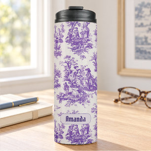 Garrafa Térmica Elegante monograma roxo vintage toile de jouy
