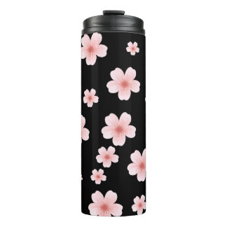 Garrafa Térmica Elegante padrão de flor de cerejeira rosa em aço i