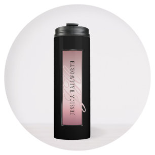 Garrafa Térmica Elegante Rosa Bege Falso Ouro Nome & Iniciais