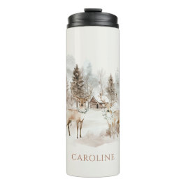 Garrafa Térmica Elegante Rústico Inverno Floresta Deer
