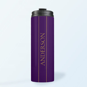 Garrafa Térmica Elegante Texto Personalizável Dourado & Roxo Fun