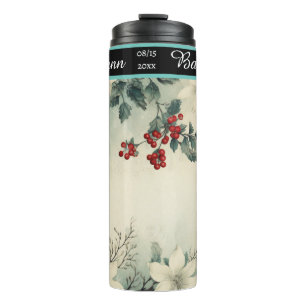 Garrafa Térmica Elegante Vintage Floral Christmas Bridesmaid