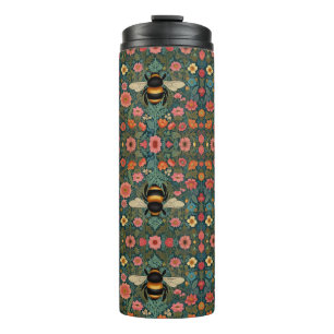 Garrafa Térmica Elegantes flores boho retrô de abelha primavera