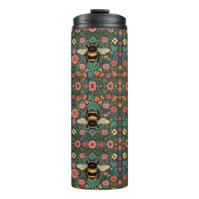 Garrafa Térmica Elegantes flores boho retrô de abelha primavera  (Frente)
