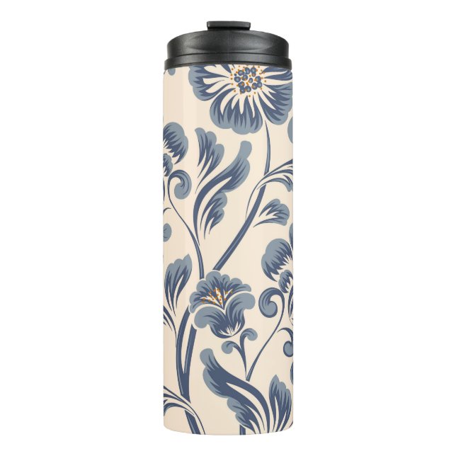 Garrafa Térmica Elemento de padrão sem costura da flor da vindima. (Frente)